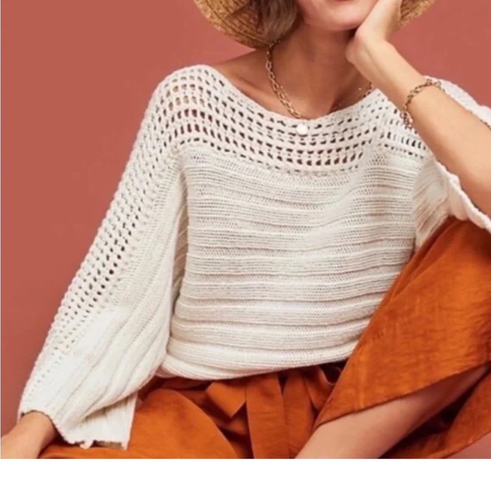 Elegant Anthropologie X Moth Chatwin Cream Chunky Cable Knit Women's Sweater - Picture 4 of 13